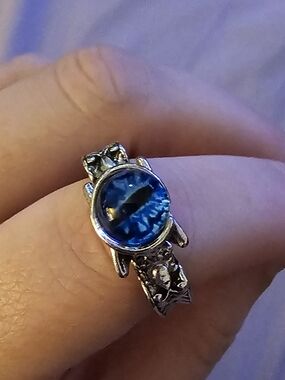 Blue Glass Dragon Eye Silver-Tone Ring